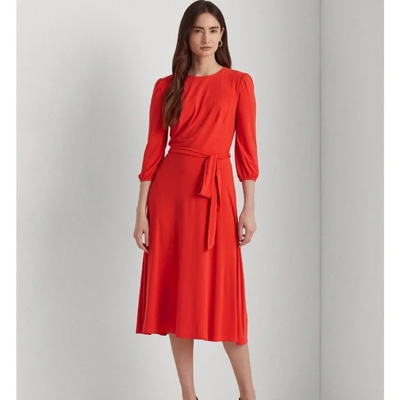 LAUREN RALP LAUREN BELTED JERSEY DRESS 10 - Picture 1 of 4